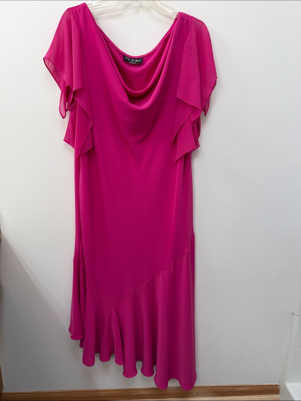 Le Suit Bright Fuchsia Cowl Neck Midi Dress